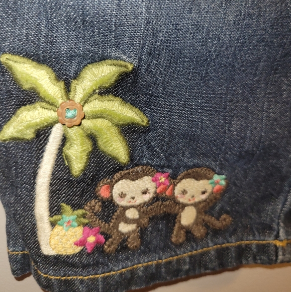 🆕️🐵🌴 Vintage Gymboree Jungle Gem Monkey Outfit Coral Tee Denim Capris 2T Girl - Picture 3 of 7
